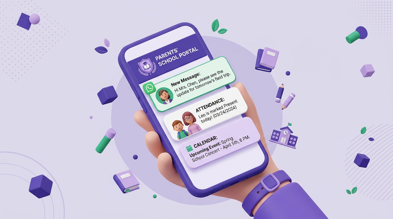 Ilustrasi 3D konsep Portal Aplikasi Orang Tua & Siswa